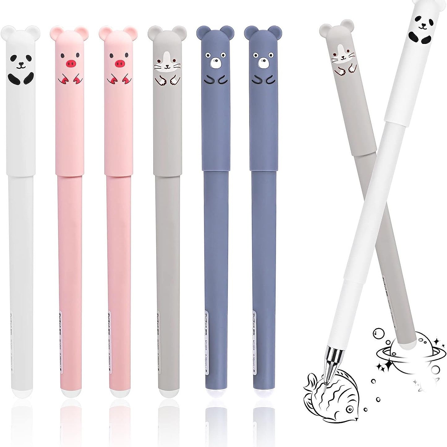 Gel Ink Pen Set - 4pcs/Set Kawaii Pig Bear Cat Erasable